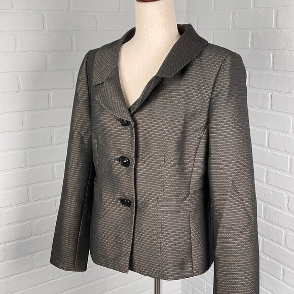 Le Suit Jacket Women 10 Bronze Black Stripe Blazer Party Formal Shimmer Metallic - Picture 1 of 13